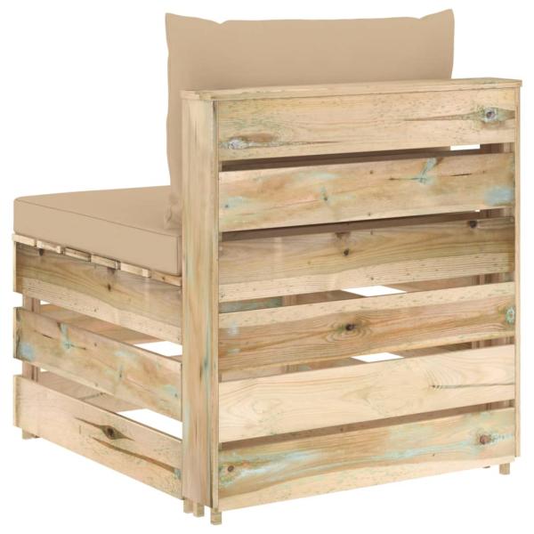 Modulares Mittelsofa mit Kissen Grün Imprägniertes Holz