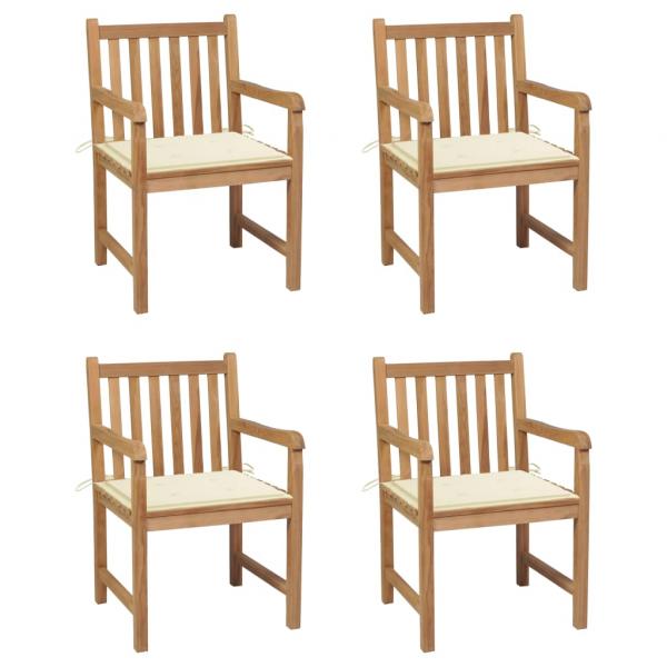 ARDEBO.de - Gartenstühle 4 Stk. mit Cremeweißen Kissen Massivholz Teak