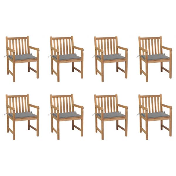 ARDEBO.de - Gartenstühle 8 Stk. mit Grauen Kissen Massivholz Teak