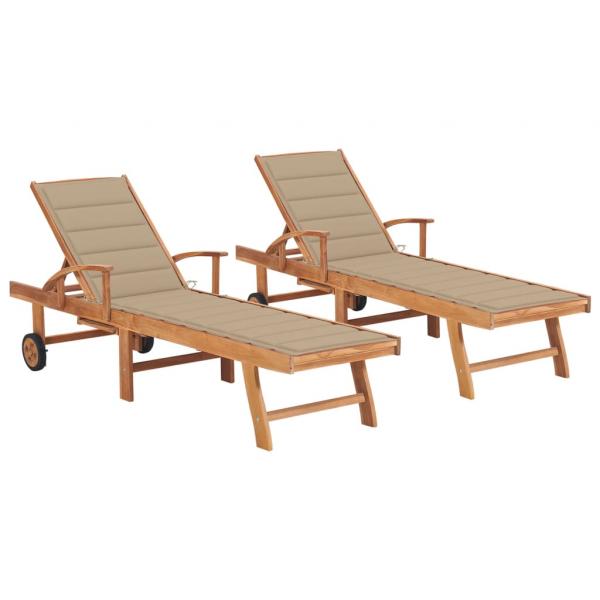 ARDEBO.de - Sonnenliegen 2 Stk. mit Auflagen Beige Massivholz Teak