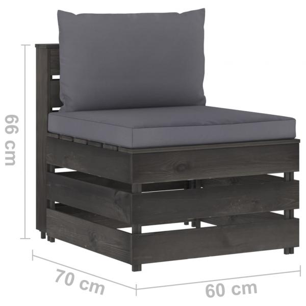 Modulares Mittelsofa mit Kissen Grau Imprägniertes Holz