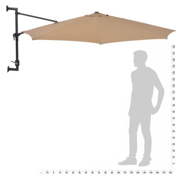 Sonnenschirm Wandmontage mit LEDs und Metallmast 300 cm Taupe