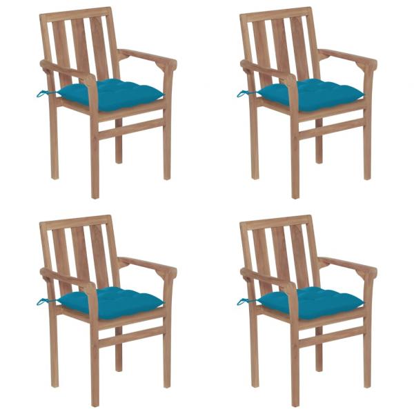 ARDEBO.de - Stapelbare Gartenstühle mit Kissen 4 Stk. Massivholz Teak