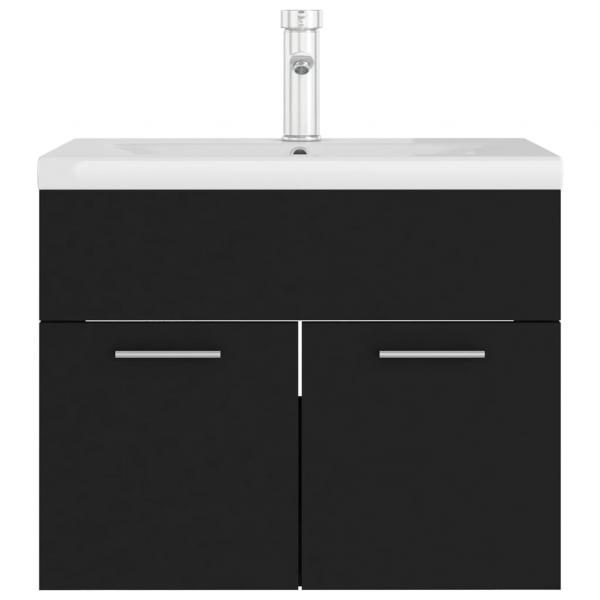 Waschbeckenunterschrank mit Einbaubecken Schwarz Holzwerkstoff