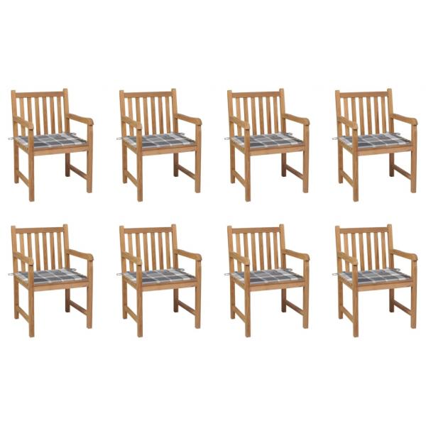 ARDEBO.de - Gartenstühle 8 Stk. Graue Karomuster-Kissen Massivholz Teak