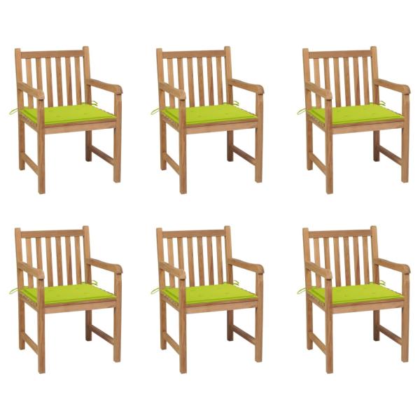 ARDEBO.de - Gartenstühle 6 Stk. mit Hellgrünen Kissen Massivholz Teak