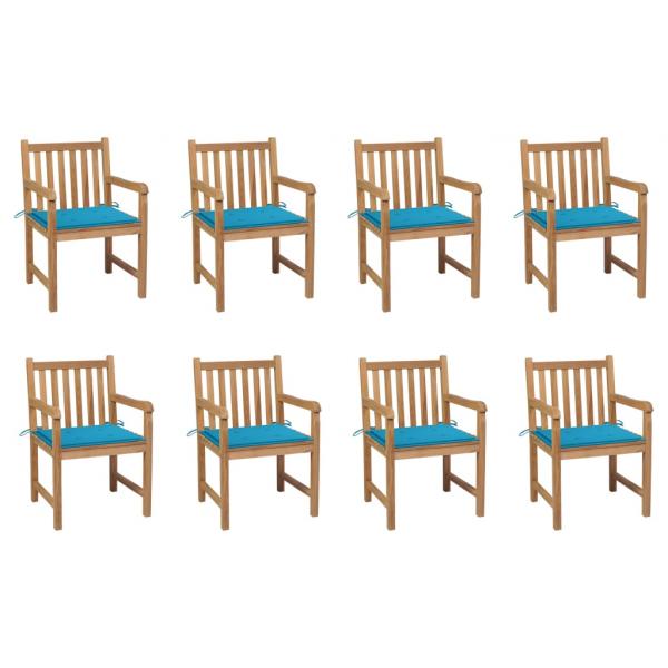 ARDEBO.de - Gartenstühle 8 Stk. mit Blauen Kissen Massivholz Teak