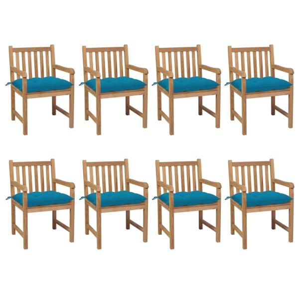 ARDEBO.de - Gartenstühle 8 Stk. mit Hellblauen Kissen Massivholz Teak