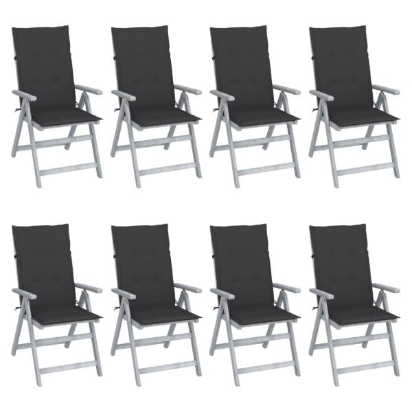 ARDEBO.de - Verstellbare Gartenstühle mit Auflagen 8 Stk. Grau Akazienholz