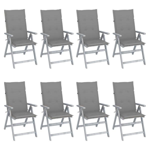 ARDEBO.de - Verstellbare Gartenstühle mit Auflagen 8 Stk. Grau Akazienholz
