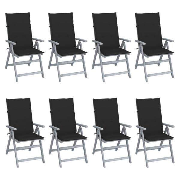 ARDEBO.de - Verstellbare Gartenstühle mit Auflagen 8 Stk. Grau Akazienholz