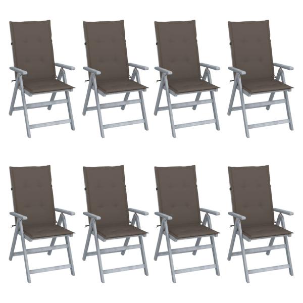 ARDEBO.de - Verstellbare Gartenstühle mit Auflagen 8 Stk. Grau Akazienholz