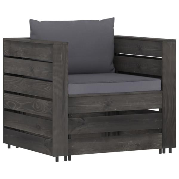 2-tlg. Garten-Lounge-Set mit Kissen Grau Imprägniertes Holz