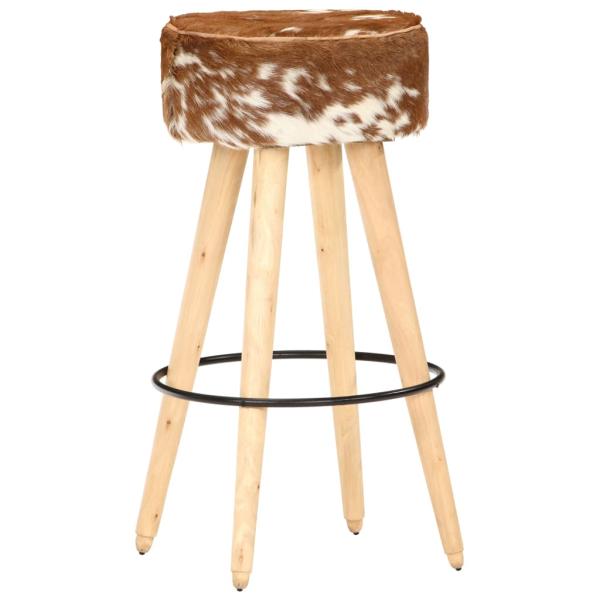 Barhocker 2 Stk. Braun Raues Mangoholz und Echtleder