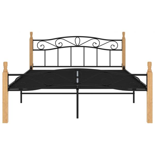Bettgestell Schwarz Metall und Massivholz Eiche 140x200 cm