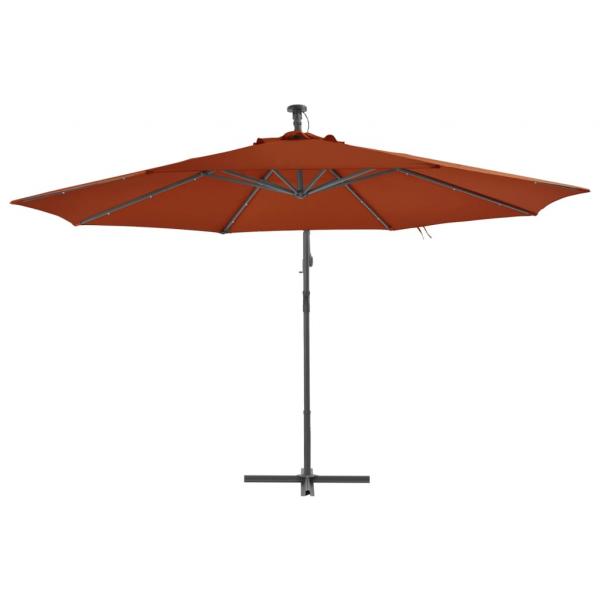Ampelschirm mit LED-Leuchten Terrakottarot 350 cm