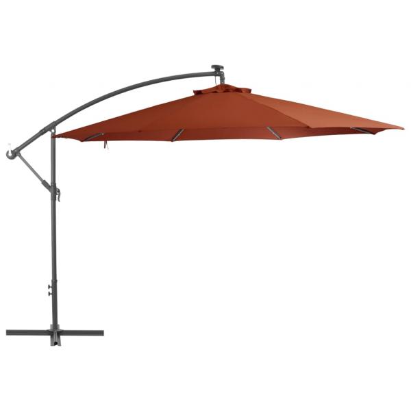 Ampelschirm mit LED-Leuchten Terrakottarot 350 cm