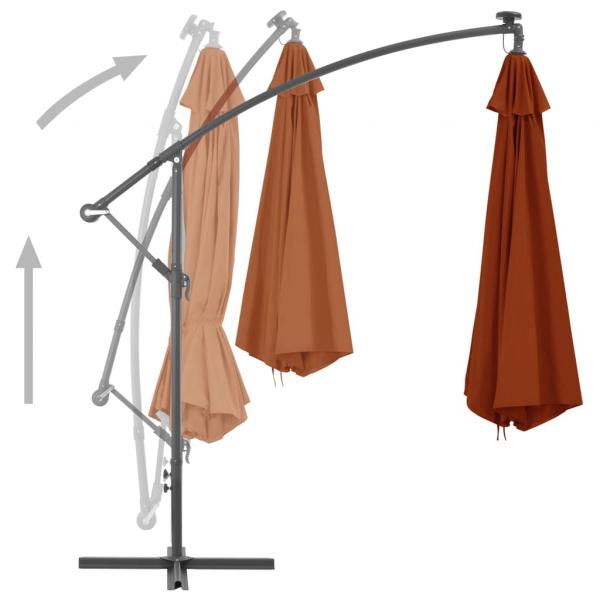 Ampelschirm mit LED-Leuchten Terrakottarot 350 cm