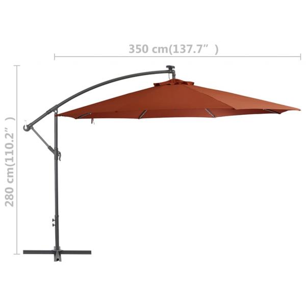 Ampelschirm mit LED-Leuchten Terrakottarot 350 cm