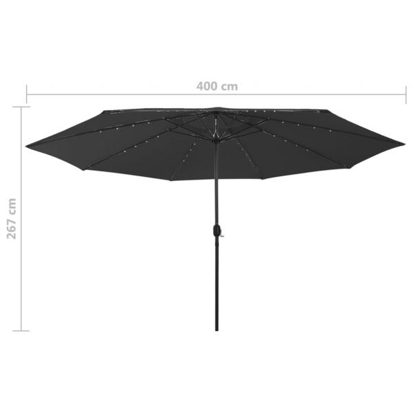 Sonnenschirm mit LED-Leuchten und Metallmast 400 cm Schwarz