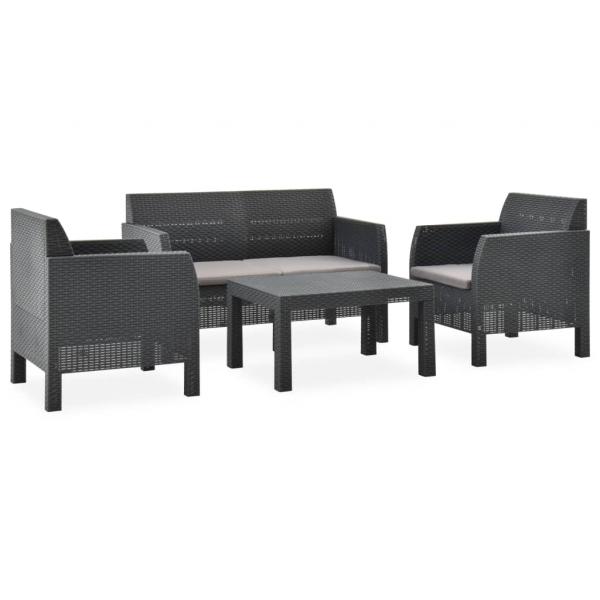 ARDEBO.de - 4-tlg. Garten-Lounge-Set mit Kissen PP Rattan Anthrazit