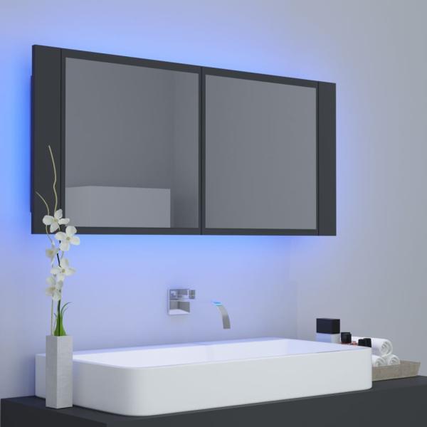 LED-Bad-Spiegelschrank Grau 100x12x45 cm Acryl