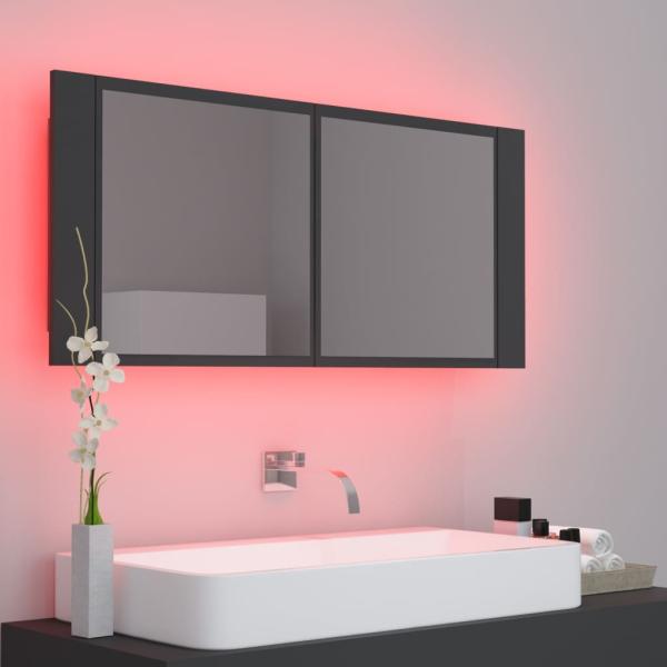 LED-Bad-Spiegelschrank Grau 100x12x45 cm Acryl
