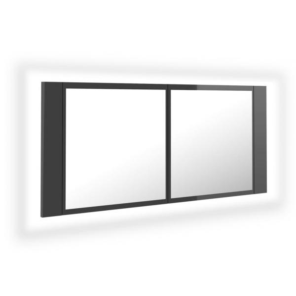 LED-Bad-Spiegelschrank Hochglanz-Grau 100x12x45 cm Acryl