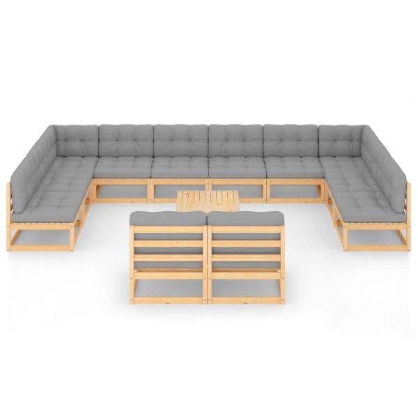13-tlg. Garten-Lounge-Set mit Kissen Massivholz Kiefer