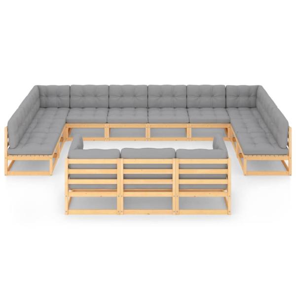13-tlg. Garten-Lounge-Set mit Kissen Massivholz Kiefer