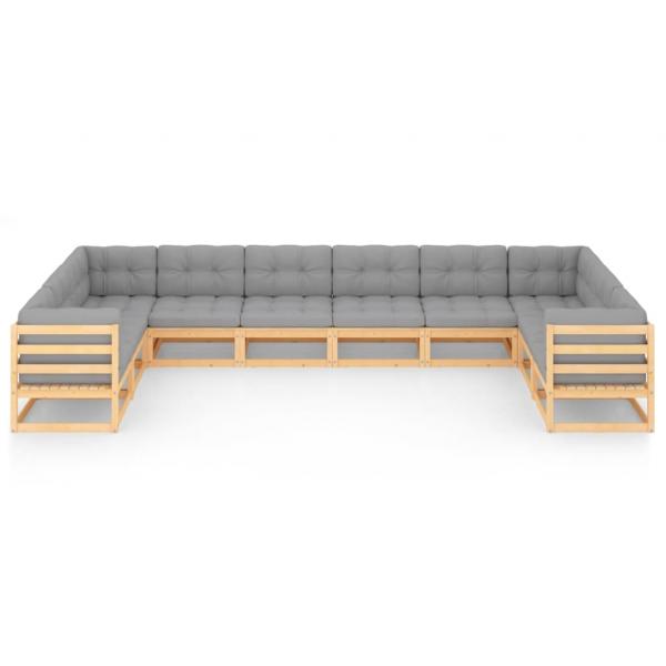 10-tlg. Garten-Lounge-Set mit Kissen Massivholz Kiefer