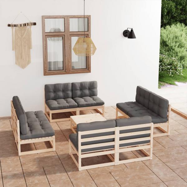 ARDEBO.de - 9-tlg. Garten-Lounge-Set mit Kissen Kiefer Massivholz