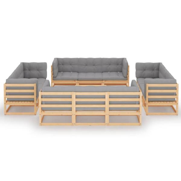 13-tlg. Garten-Lounge-Set mit Kissen Kiefer Massivholz