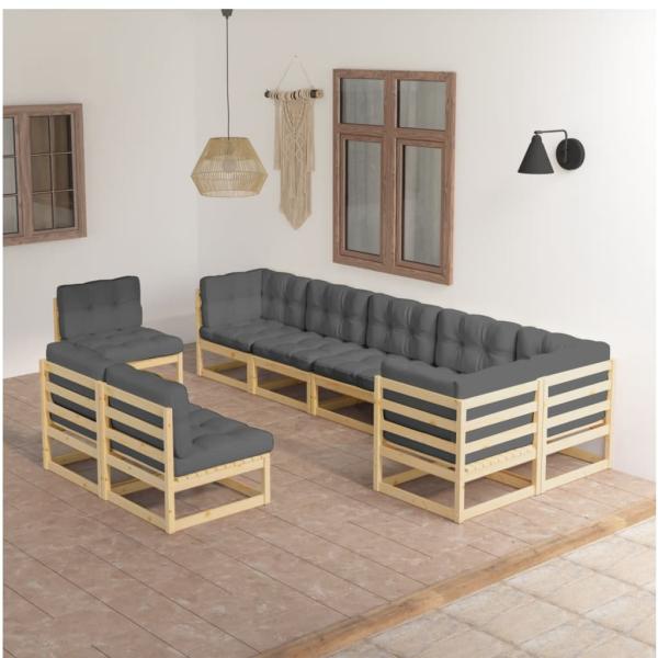 ARDEBO.de - 9-tlg. Garten-Lounge-Set mit Kissen Massivholz Kiefer