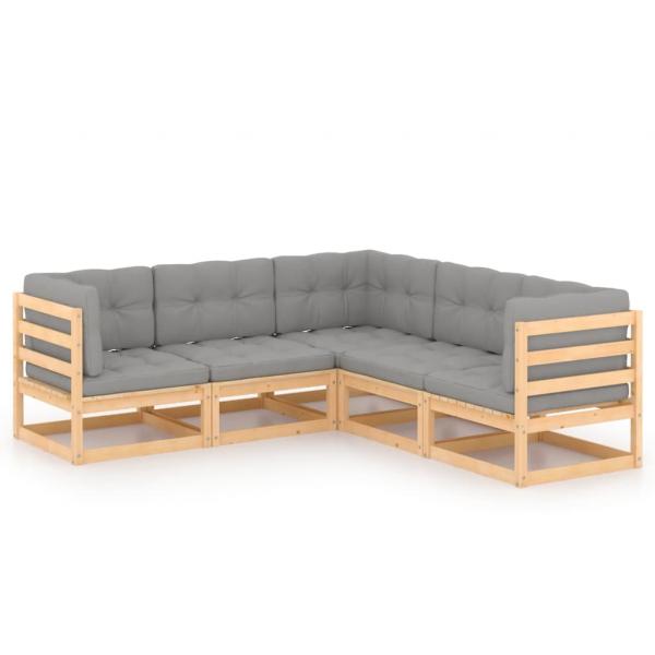 ARDEBO.de - 5-tlg. Garten-Lounge-Set mit Kissen Massivholz Kiefer