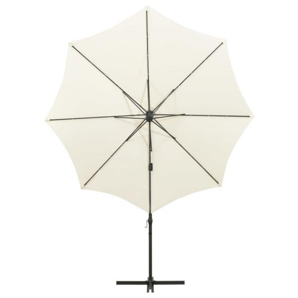 Ampelschirm mit Mast und LED-Leuchten Sandfarben 300 cm