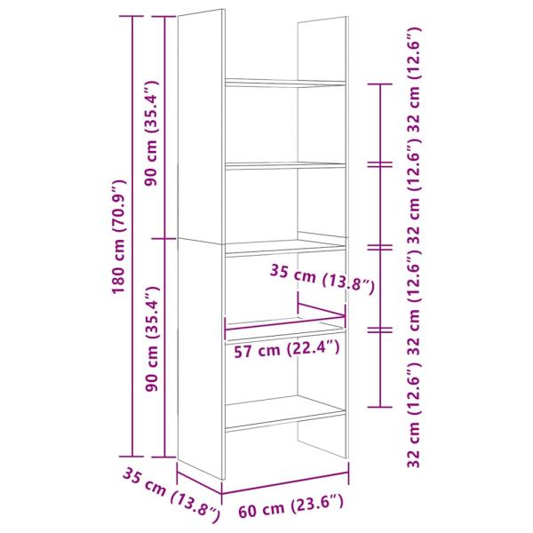 Bücherregal Betongrau 60x35x180 cm Holzwerkstoff