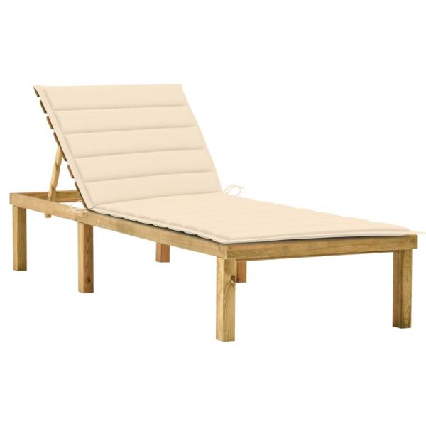 ARDEBO.de - Sonnenliege mit Creme Auflage Imprägniertes Kiefernholz