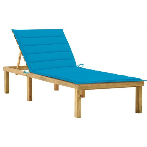 ARDEBO.de - Sonnenliege mit Blauer Auflage Imprägniertes Kiefernholz