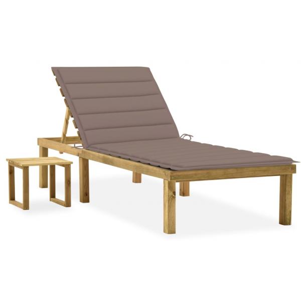 ARDEBO.de - Garten-Sonnenliege mit Tisch und Auflage Kiefer Imprägniert