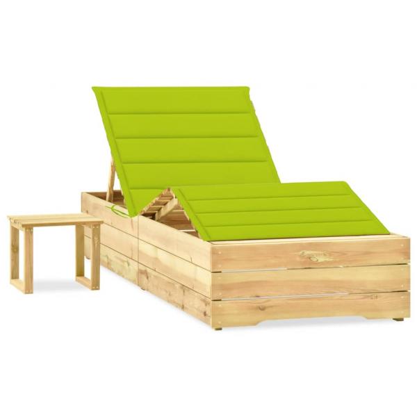 ARDEBO.de - Garten-Sonnenliege mit Tisch und Auflage Kiefer Imprägniert