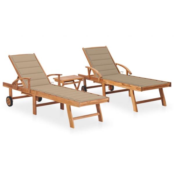 ARDEBO.de - Sonnenliegen 2 Stk. mit Tisch und Auflagen Massivholz Teak
