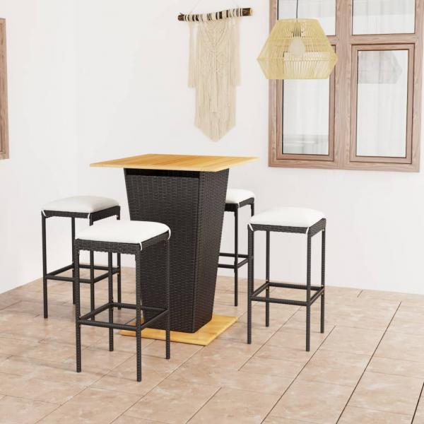 ARDEBO.de - 5-tlg. Gartenbar-Set mit Kissen Poly Rattan Schwarz