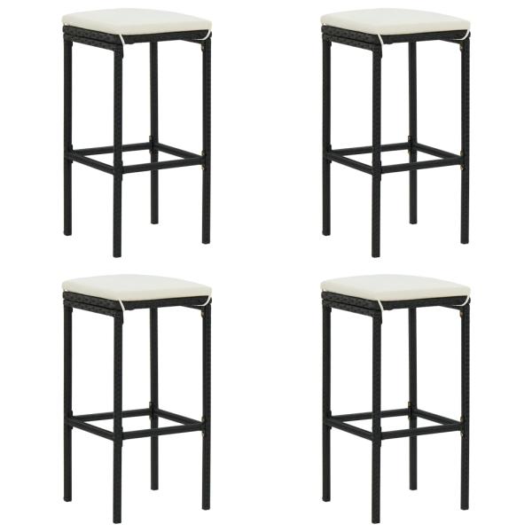 5-tlg. Gartenbar-Set mit Kissen Poly Rattan Schwarz