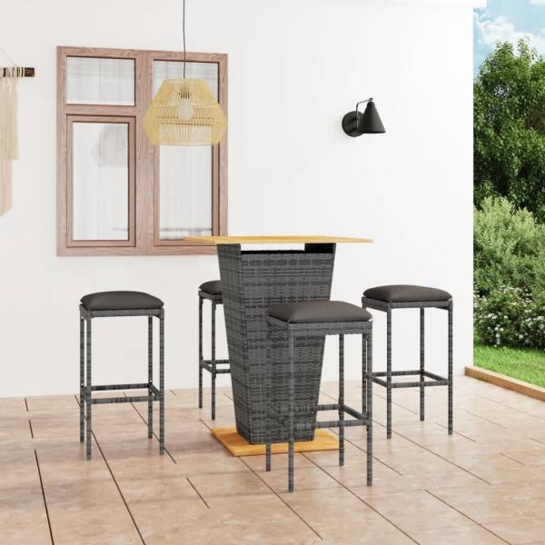 ARDEBO.de - 5-tlg. Gartenbar-Set mit Kissen Poly Rattan Grau