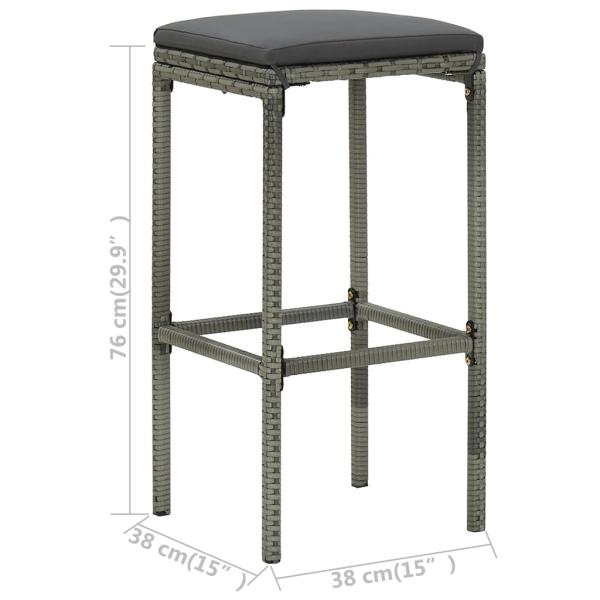 5-tlg. Gartenbar-Set mit Kissen Poly Rattan Grau