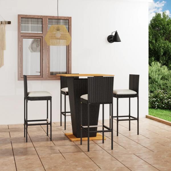 ARDEBO.de - 5-tlg. Gartenbar-Set mit Kissen Poly Rattan Schwarz