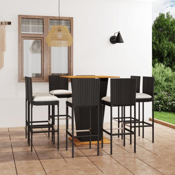 ARDEBO.de - 9-tlg. Gartenbar-Set mit Kissen Poly Rattan Schwarz