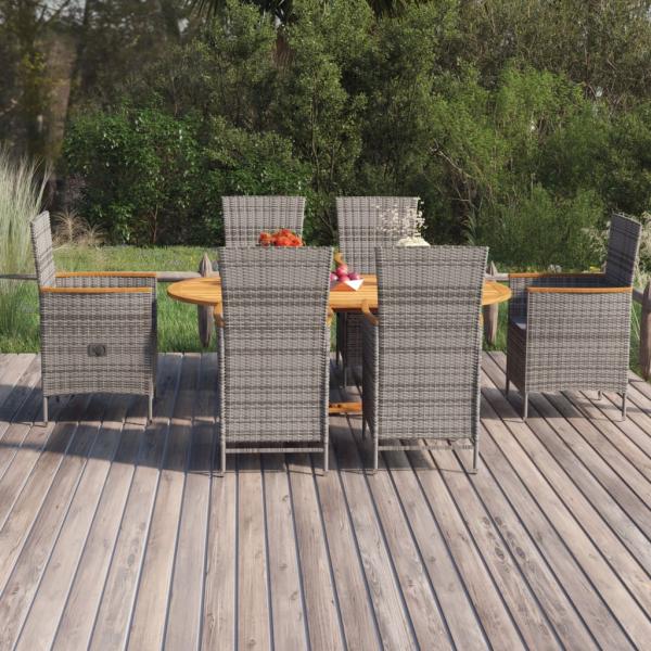 ARDEBO.de - 7-tlg. Garten-Essgruppe Poly Rattan Grau