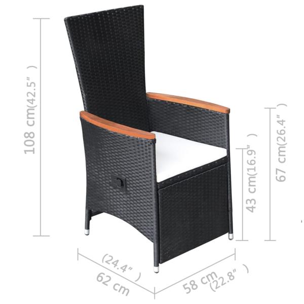 7-tlg. Garten-Essgruppe Poly Rattan Schwarz